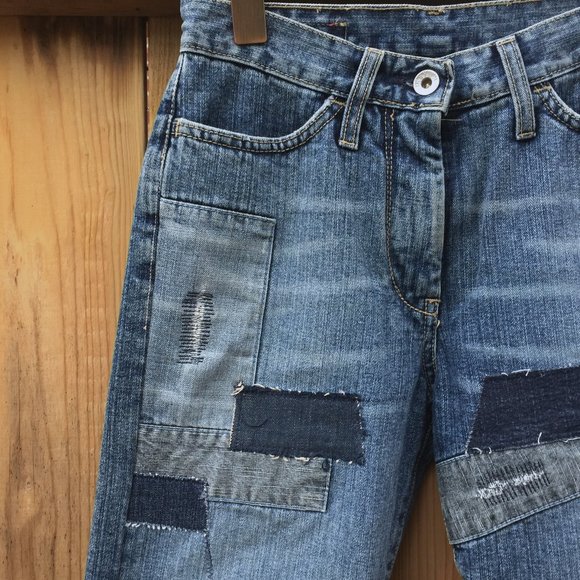 Seal Kay Patchwork Indigo Blue Denim Jeans Straight Leg Fit Womens Size 26 NWOT - Picture 2 of 16